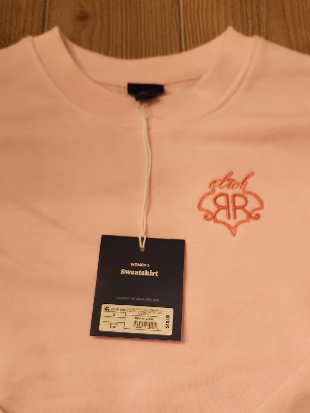 Roller Rabbit Pale Pink Crewneck Sweatshirt with Coral Logo NWT - Picture 2 of 2